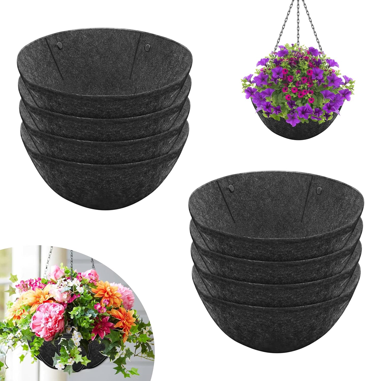 Riare 8 Pack 12 Inch Round Fabric Planter Basket Liner- Hanging Basket Liners Replacement Coco Fiber Liner Alternative for Hanging Basket Flowers (Prevent Birds from Nesting)