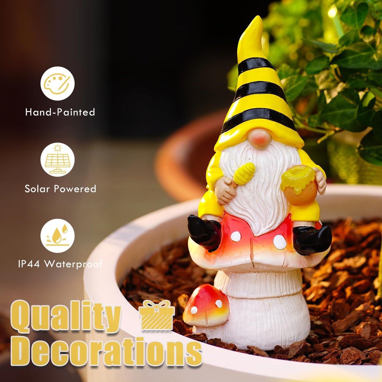 Solar Gnome on Mushroom Decor for Yard Decorations - 10 Inch Gnome Statue Decor for Outdoor,Perfect Garden Gifts for Women,Mom