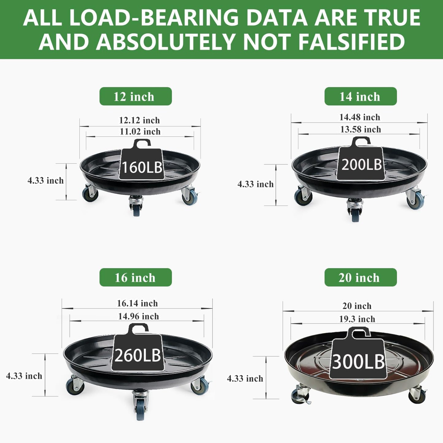 2 Pack Metal Plant Caddy with Wheels 16 Inch Black, Round Rolling Heavy Duty Plant Dolly, Heavy Plant Pot Mover Outdoors or Indoors, The Metal Wheel Can Rotate 360 Degrees or Lockable.