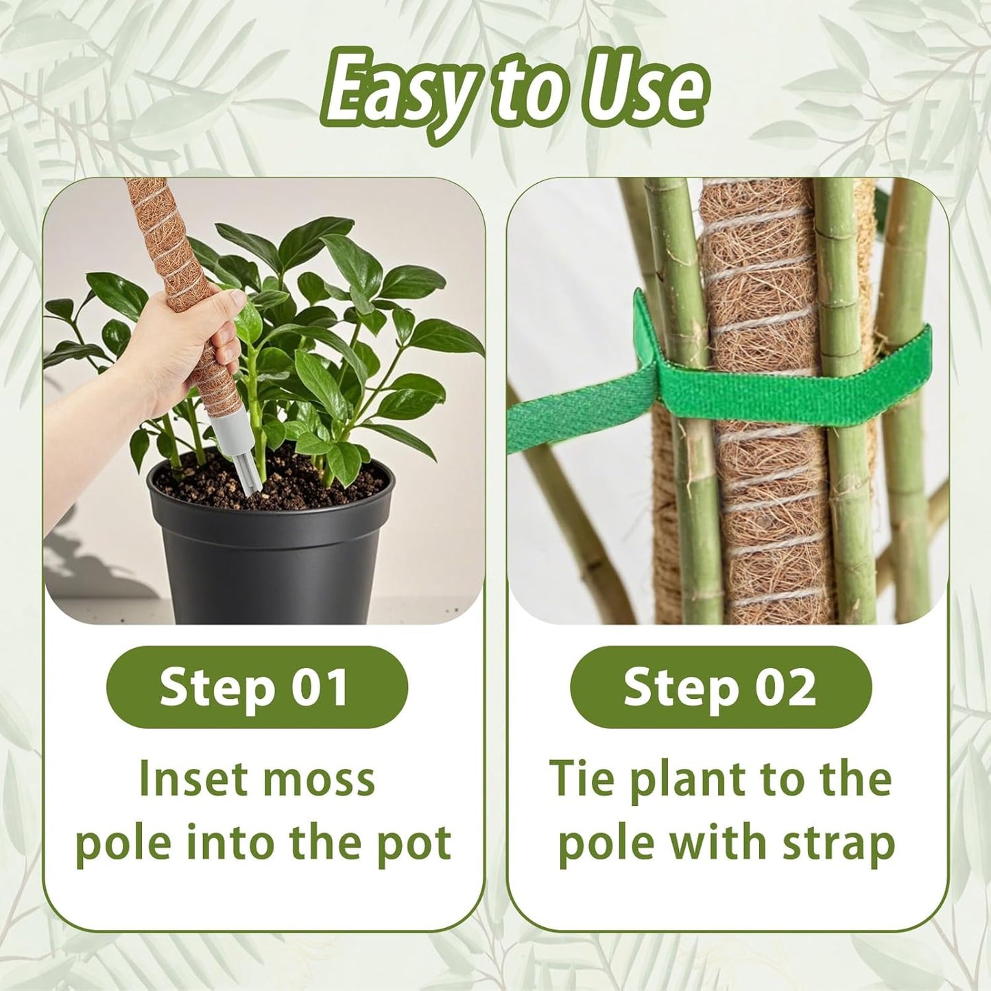 2 Pack Moss Pole, 28 Inch Monstera Plant Support, Moss Poles for Climbing Indoor Plants, Handmade Coco Coir Plant Support Stakes for Potted Plants, Pothos, Philodendron