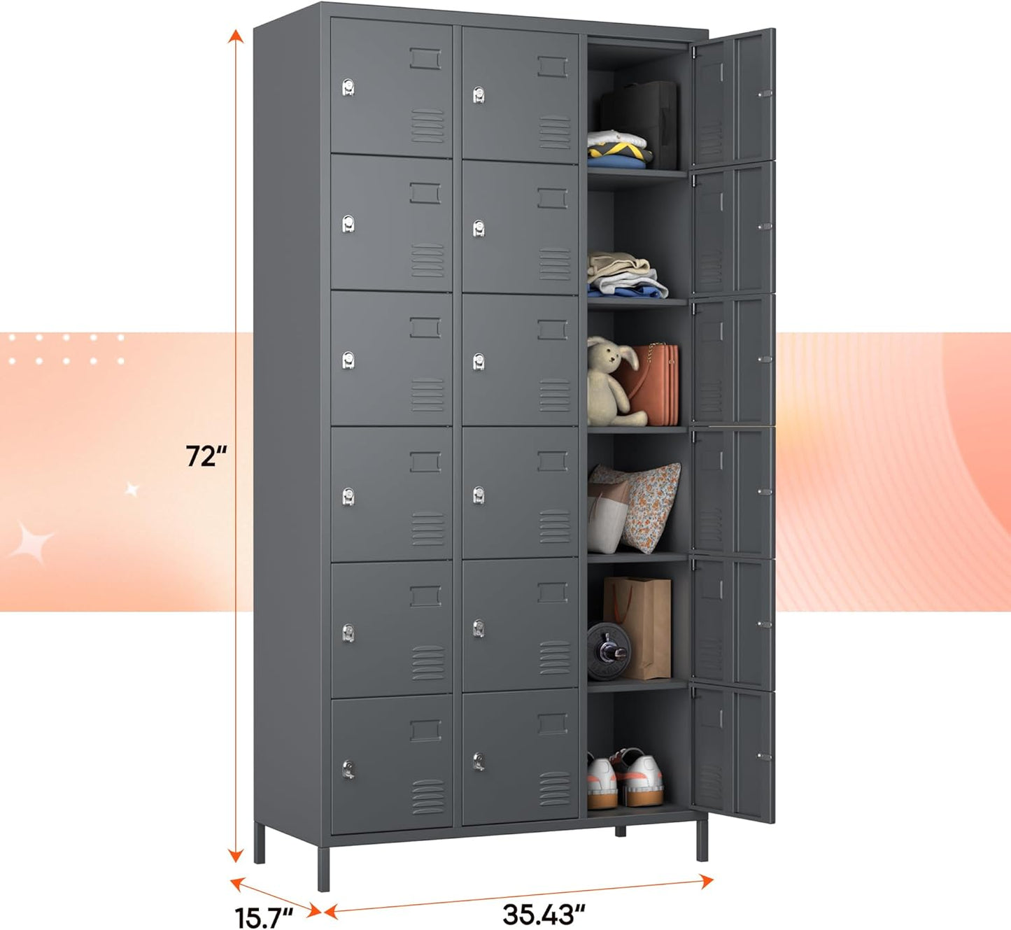 18 Doors Metal Lockers for Employees for Offices School Gyms Home,Assembly Required,Dark Gray