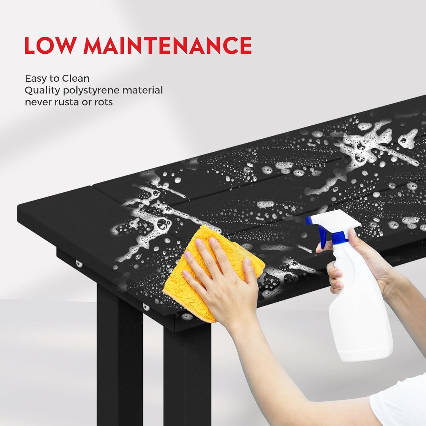 Outdoor Benches Weatherproof, Park Long Bench Poly Lumber Backless for Entryway Front Porch Garden Bench Seat for Patio, Black