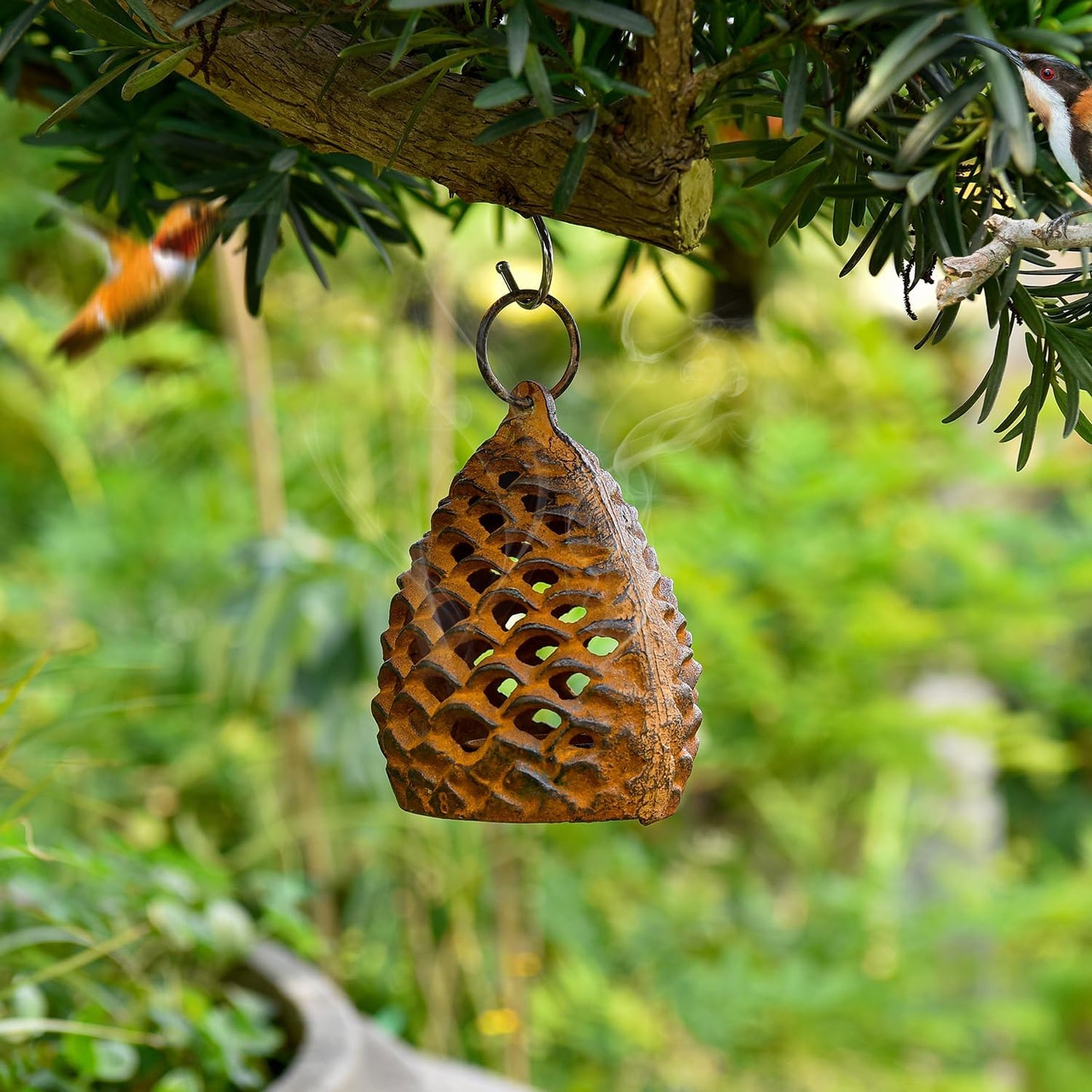 Sungmor Cast Iron Pinecone Candle Holder - Tabletop Decorative Tealight Lantern, Rustic Style Hanging Home Garden Decor, Vintage Stand for Votive or Flameless Candles