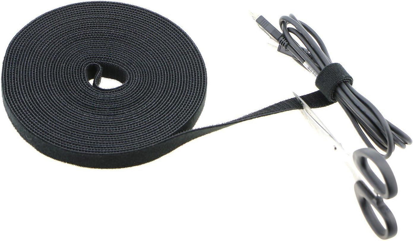Reusable Fastening Tape Cable Ties 3/4 Inch Double Side Hook Roll (10 Yard, Black Upgraded Version)