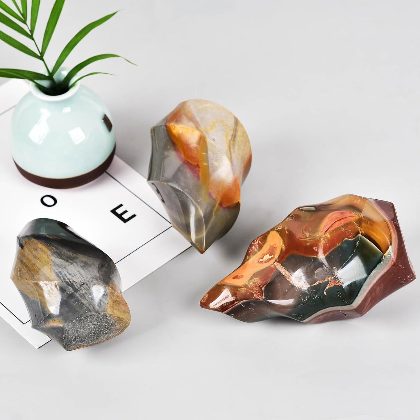 AMOYSTONE Polychrome Jasper Flame Shaped Stone Towers Obelisk Natural Healing Crystal Quartz Reiki Energy Decoration Home Office 1.0-1.5LBS