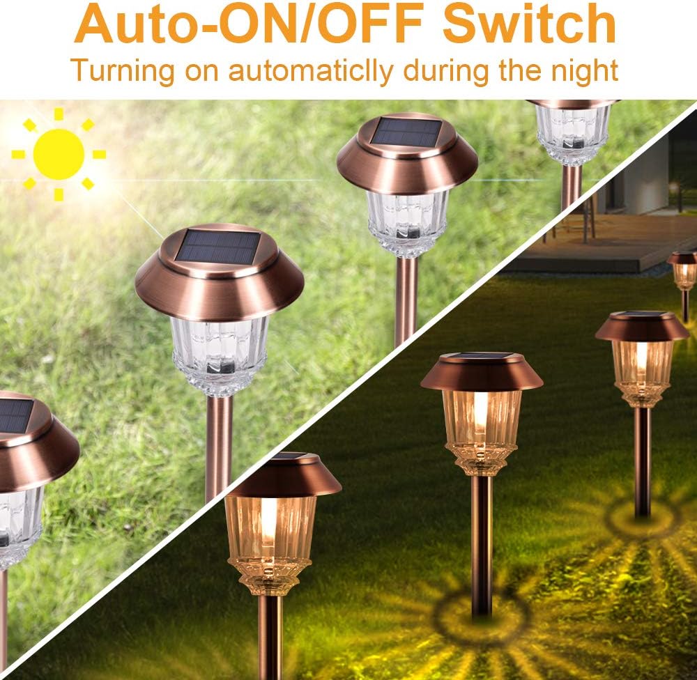 XMCOSY+ Solar Lights Outside Waterproof - 4 Pack Auto On/Off 10-40 LM Dimmable Outdoor Solar Lights for Yard Garden Pathway Driveway Walkway (Warm White)