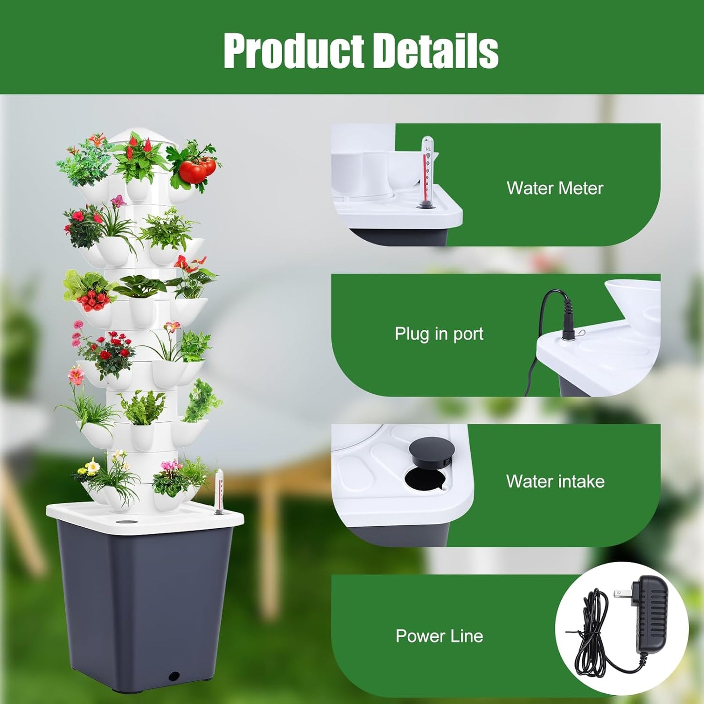 1 Set Hydroponic Growing Tower with 10L Tank, 6 Layers 30 Plants Indoor Hydroponics Growing System, Soilless Cultivation Herbs Fruits Vegetables Vertical Planter Tower Garden Kit