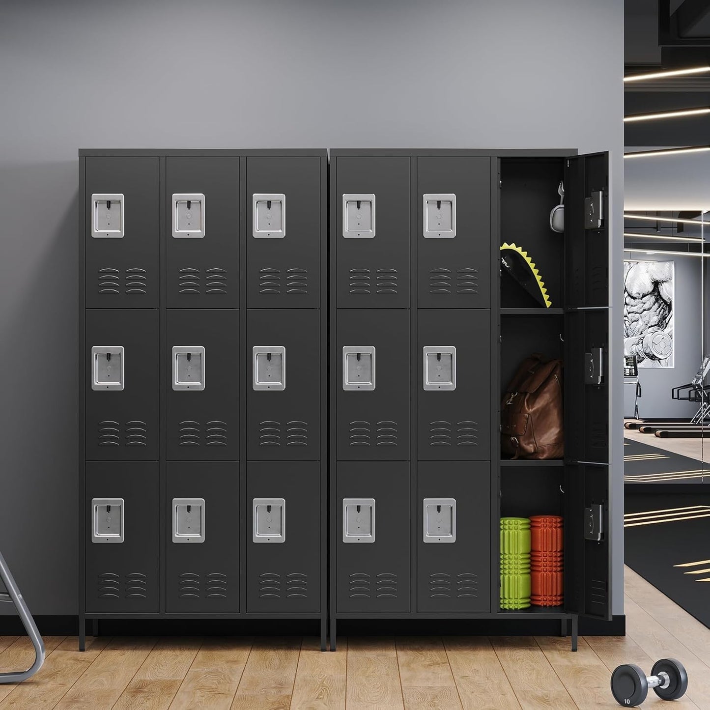 Letaya Metal Lockers for Employees-9 Door Storage Locker with Shelves and Lockable Steel Cabinet for School,Gym,Office,Staff(Black, 9 Door)