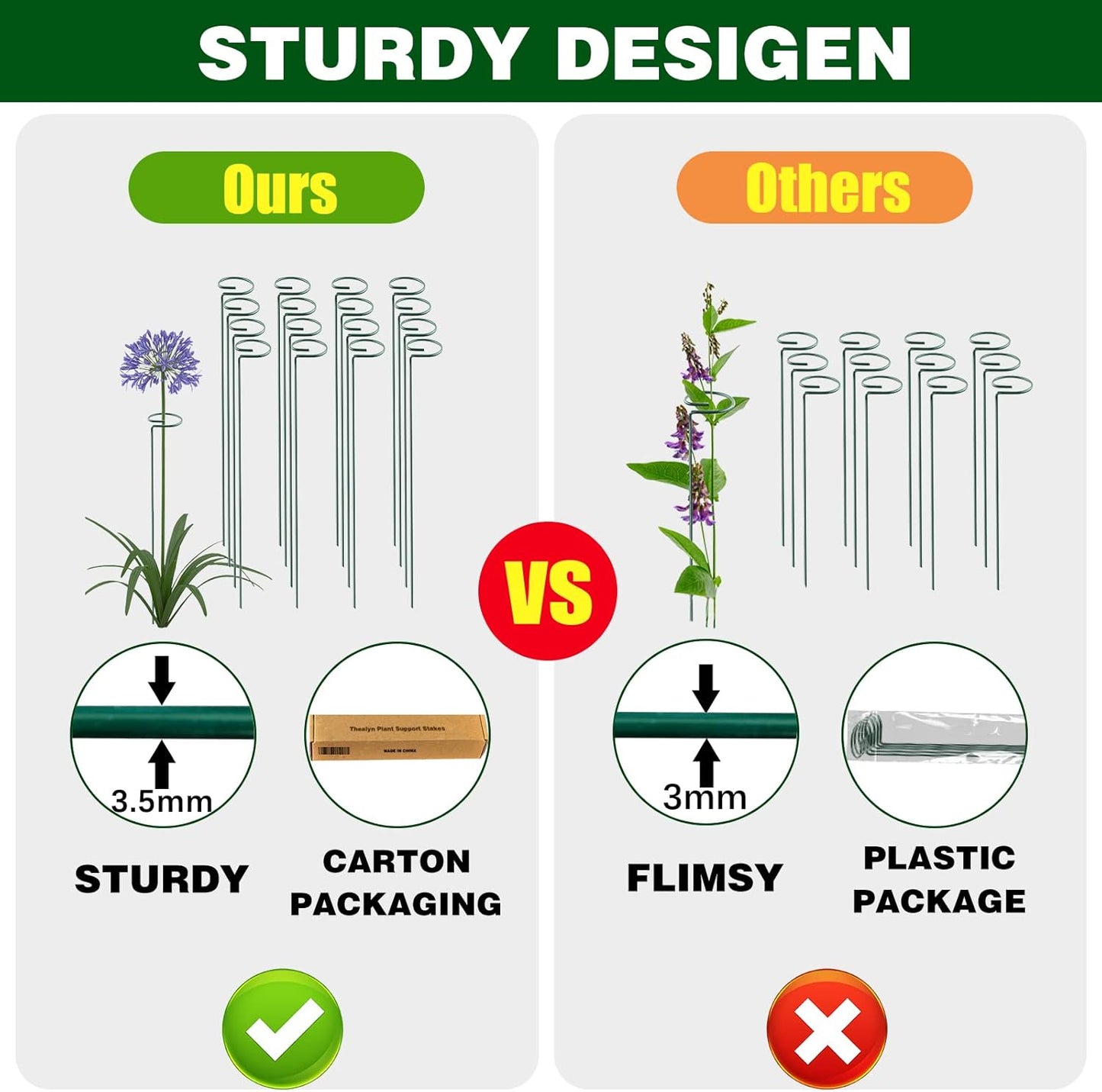 20 Pack 16 Inch Plant Support Stakes, Metal Single stemmed Flower Support Hoops，Garden Plant Stakes Plant Prop for Amaryllis Orchid Lily Rose Peony Tomatoes Gladiolus