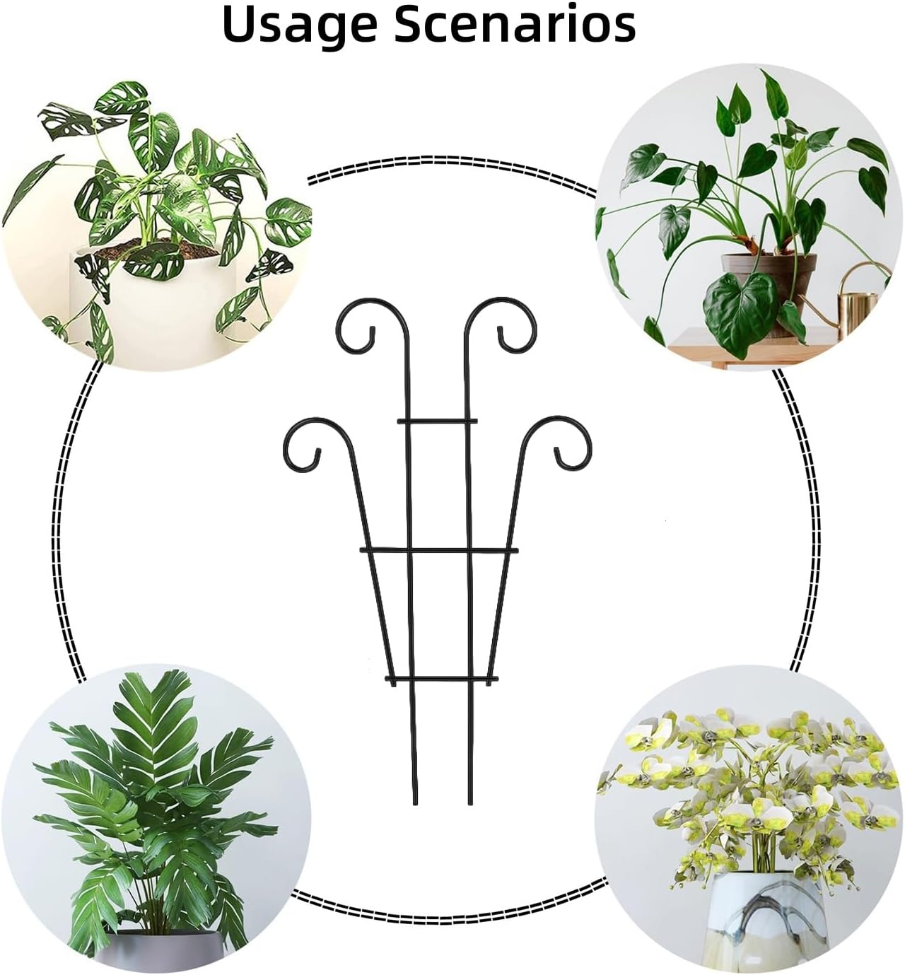 Garden Plant Trellis for Indoor Plants, Stackable Metal Trellis Supports for Climbing Plants or Houseplants, 3 Pack, Black (10"(W) x 17"(H))