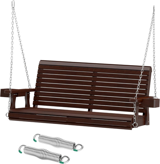 Wooden Outdoor Porch Swings, 2 Seater Front Porch Swing with Upgraded 22" Deep Seat, Heavy Duty 880 Lbs Swing Bench Chair for for Patio, Backyard, Garden (Brown, 4 FT)