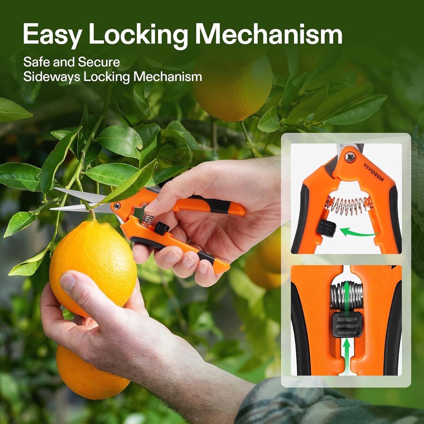 VIVOSUN 3-Pack 6.5 Inch Gardening Scissors Hand Pruner Pruning Shear with Straight Stainless Steel Blades Orange