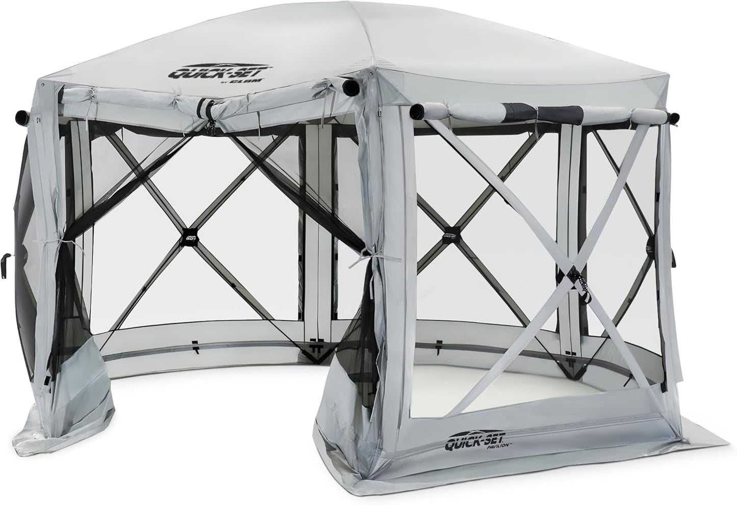 CLAM Pop Up Screen Tent, Outdoor Camping Gazebo Canopy, Pavilion, 12.5', Gray - Heavy-Duty Portable Screened Shelter with Netting for Beach, Patio, and Backyard