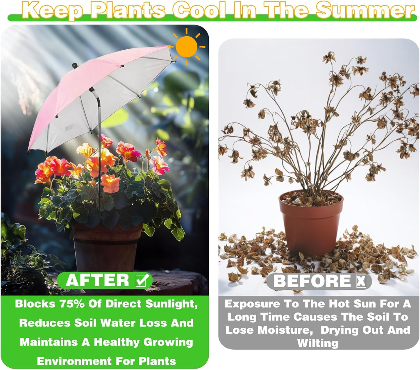 4 Pack Plant Umbrellas for Outdoor Plants,23IN Larger Garden Plant Umbrella Shade with Adjustable Angle,40IN Higher Sun Shade for Plants, Potted Plant, Garden Beds