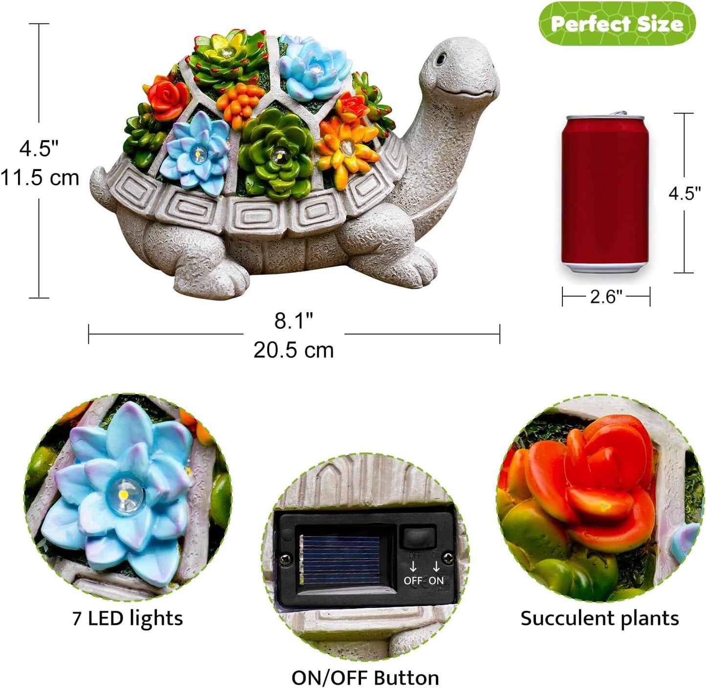 Solar Garden Turtle Statue - Turtle Decor with 7 Warming Solar LED Lights, Outdoor Decorations for Yard Patio Lawn & More, for Women, Moms, Birthdays