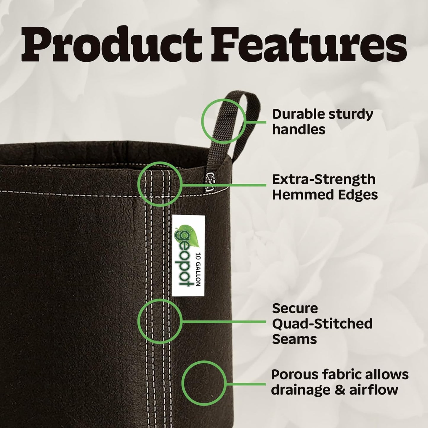 10 Gallon Fabric Grow Bags with Handles for Vegetables, Houseplants, Herbs & Flowers |5-Pack| Fabric Pots for Outdoors and Indoors, Aerated Fabric Grow Bags