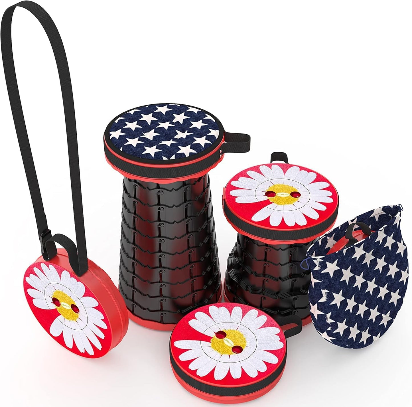 ALEVMOOM Upgraded Portable Collapsible Folding Stool with Cushion Retractable Telescoping Stool for Adults Sturdy Capacity 550lbs Camping Chair for Outdoor Hiking Garden BBQ with Bag