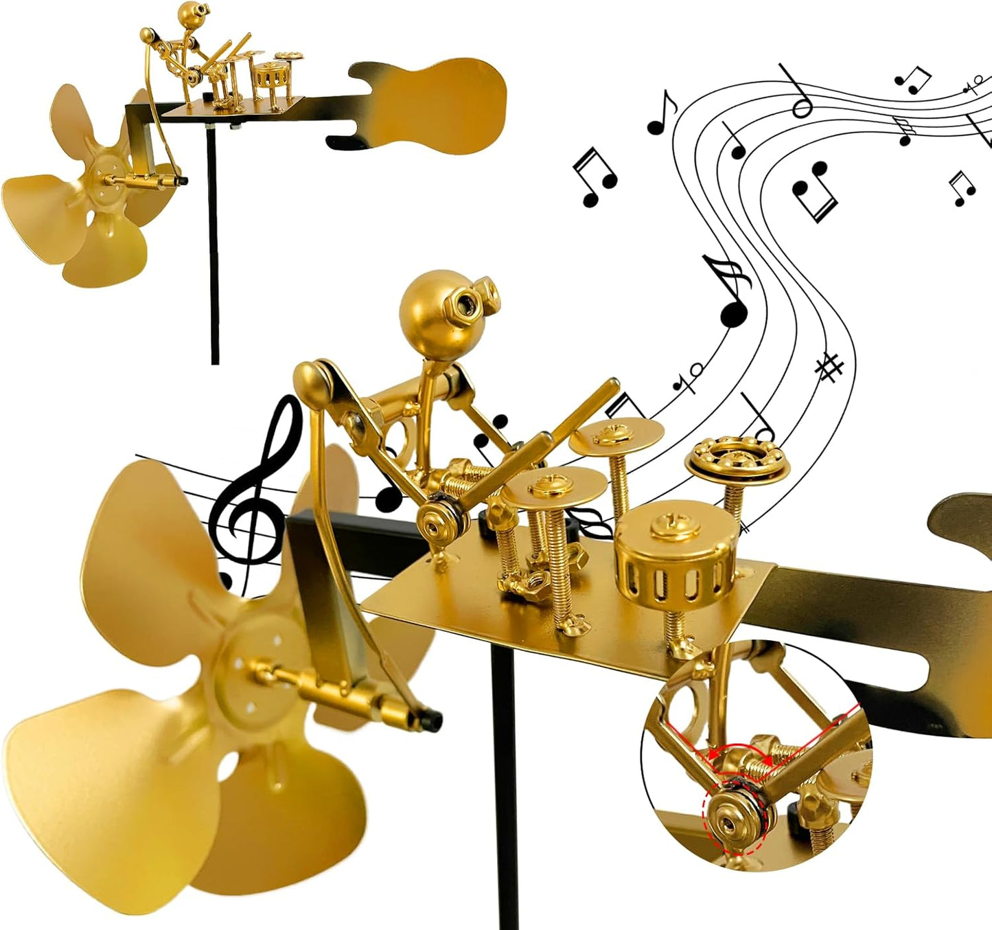 Handmade Metal Drummer Windmill, Rock Art Sculptures, Wind-Powered Kinetic Figurines, Wind Spinners for Garden Yard Lawn Patio Decor, Unique Drummer Statue Gift for Music Lovers