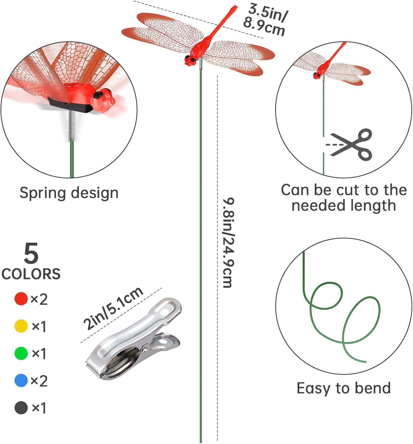 NiHome 9.8" Dragonfly Decorative Garden Stakes for Outdoor & Indoor, Waterproof PVC Wings and Durable Plastic Body, Easy Installation & Weather Resistant for Flower Beds, Potted Plants, Walls (7PCS)