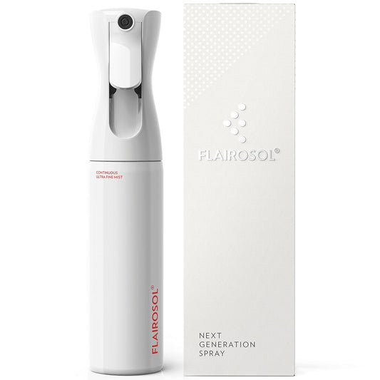 FLAIROSOL - The Original, Spray Bottle for Hair, Continuous Ultra Fine Water Mist Sprayer for Hairstyling, Barbers, Salons, Cleaning, Plants, 10.1oz/300ml (White Bottle-Coral Print)