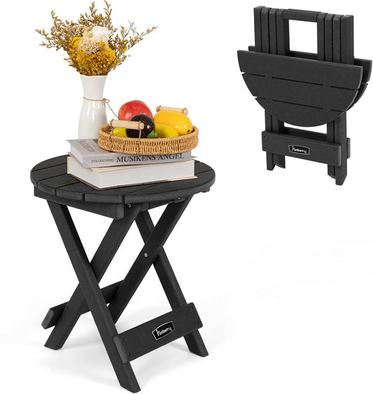 FUNBERRY Outdoor Folding Adirondack Side Table, No Assembly Portable Patio End Tables HDPE All Weather