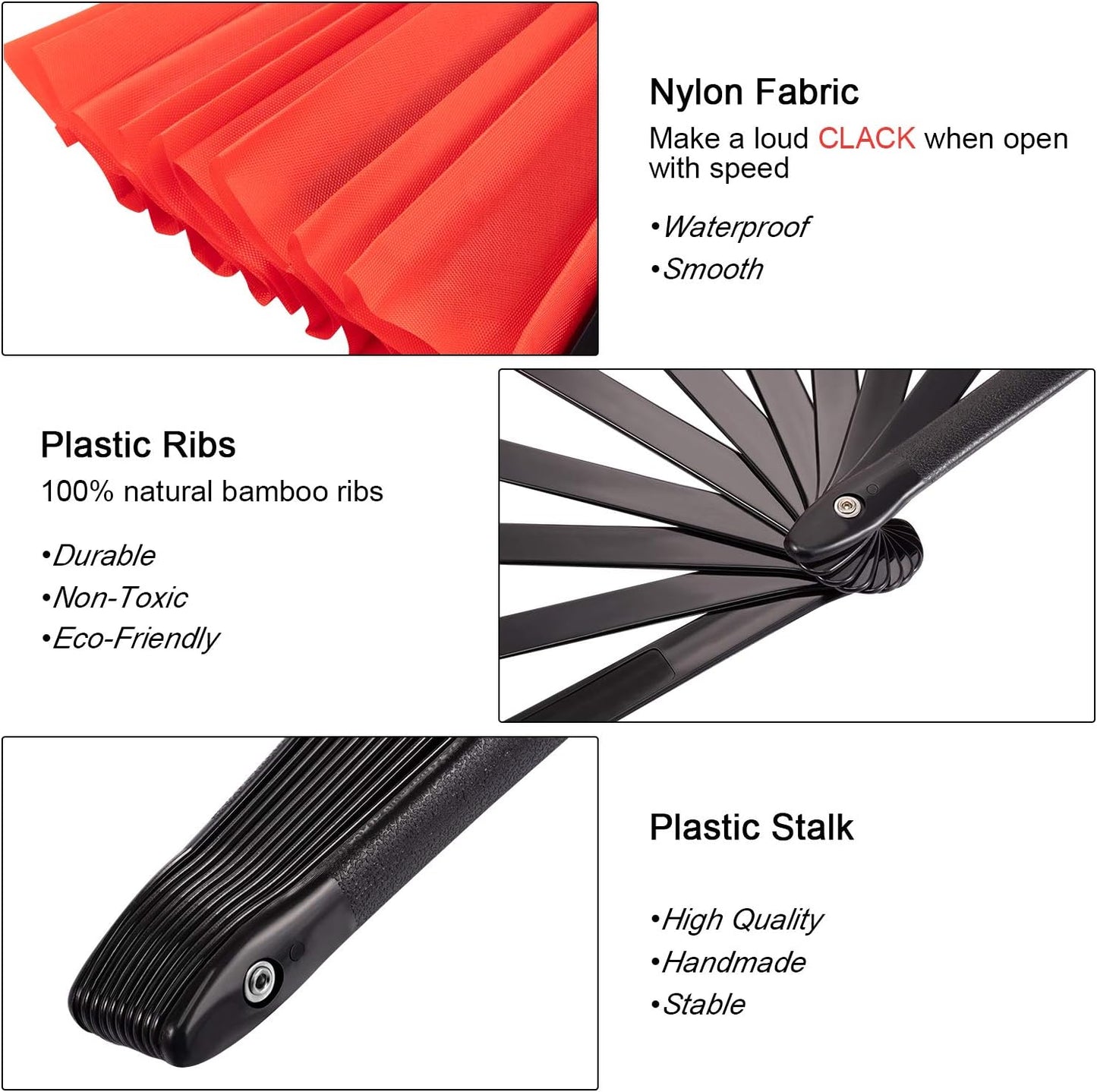 Maitys 2 Packs Large Clap Fans for Line Dancing Large Chinese Folding Hand Fans for Men and Women, Festival, Tai Ji, Kungfu, Martial Art, Gifts (Red)