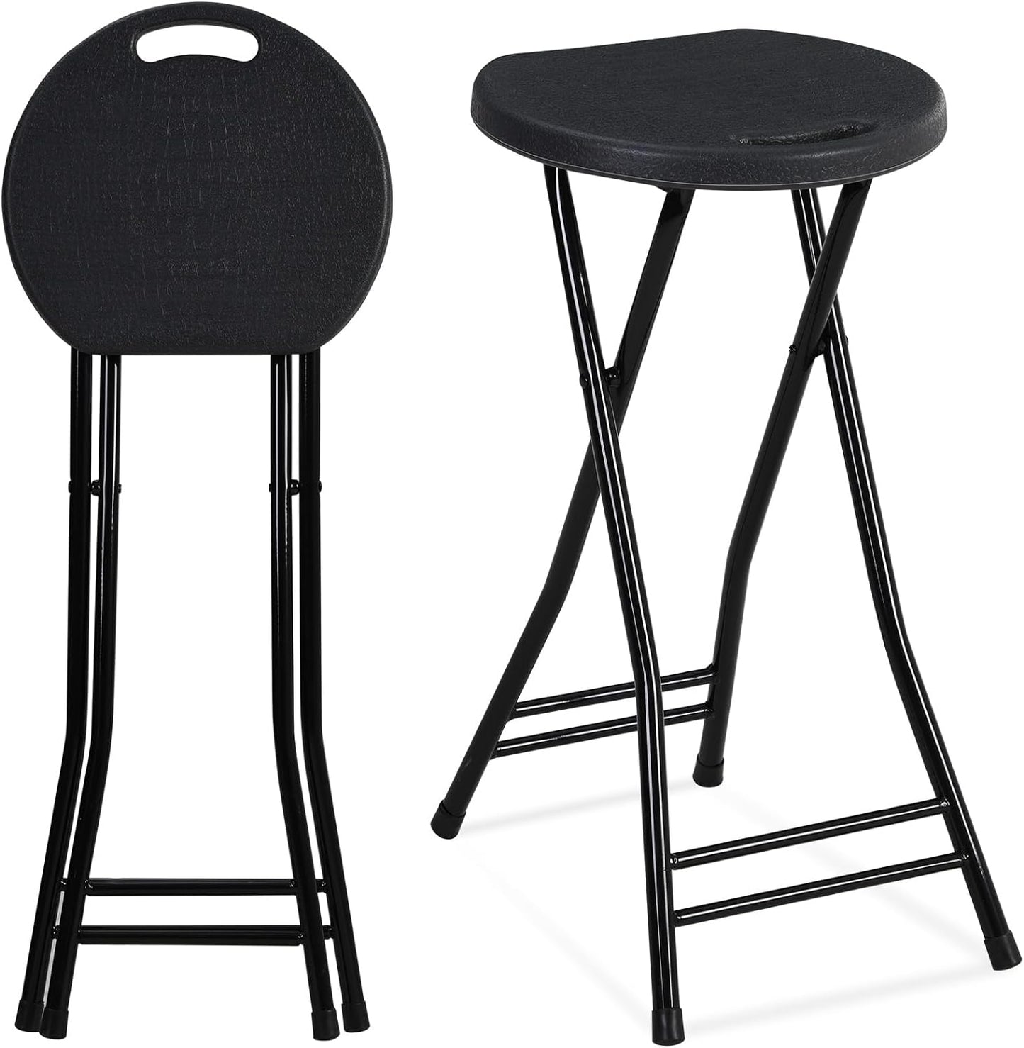 Suzile 2 Pcs 24 Inch Tall Folding Chair Portable Plastic Stool Chair Heavy Duty Foldable Bar Stools with Handle for Adults Kitchen Counter Room Home Camping Indoor Outdoor, 300lbs Capacity (Black)