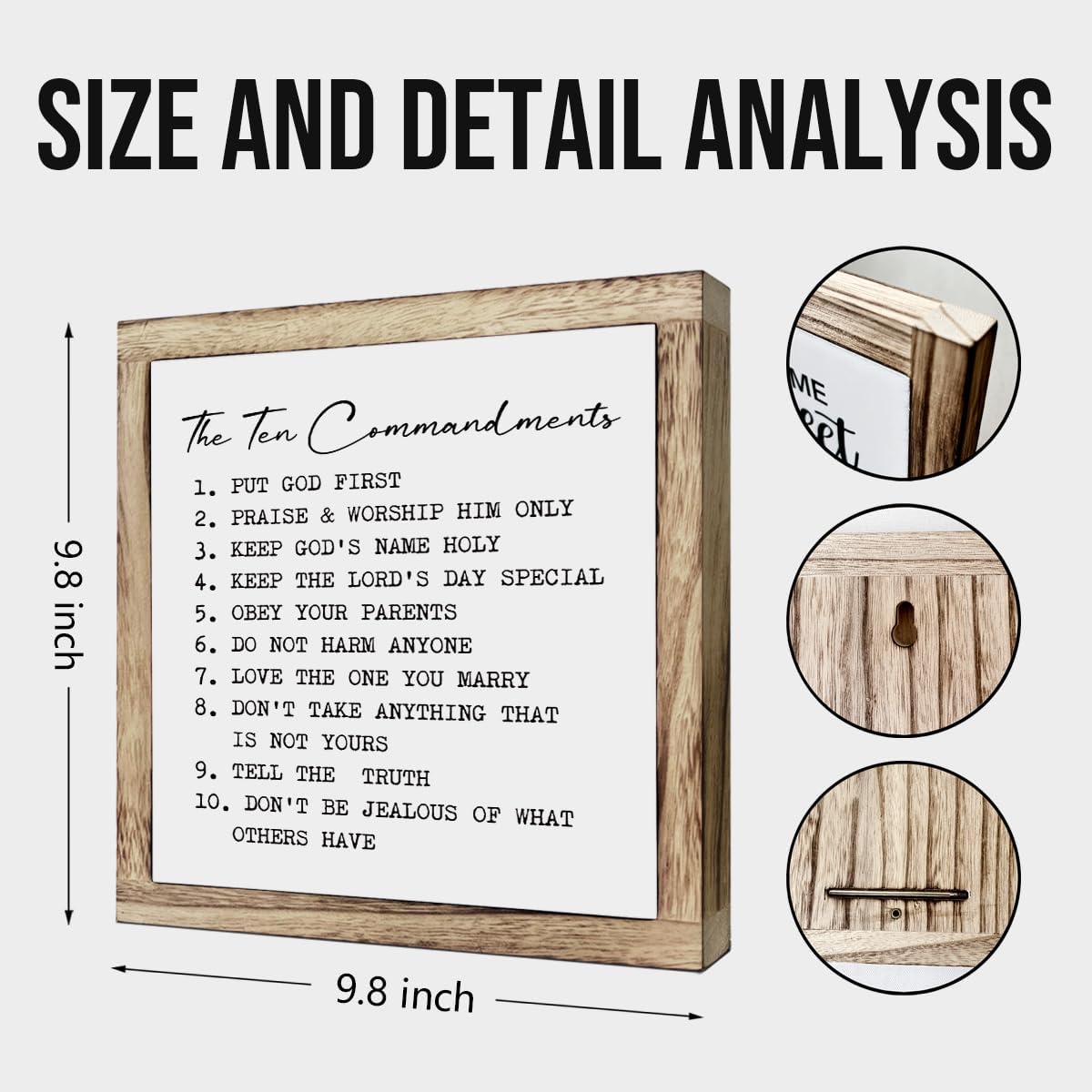 The Ten Commandments Sign, Farmhouse Home Decor, Living Room Decor, Kids Bedroom Decoration, Christian Desk Signs, Commandments for Kids, Encouragement Gift, Wooden Plaques Box Signs, 9.8 * 9.8 Inch