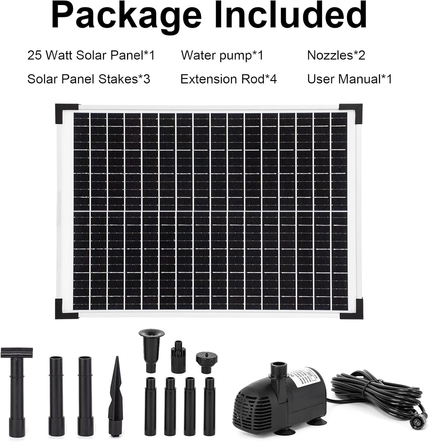 ECO-WORTHY Solar Fountain Water Pump Kit 25 W, 410GPH Submersible Powered Pump and 25 Watt Solar Panel for Sun Powered Fountain, Fish Pond, Pond Aeration, Hydroponics, Garden Decoration, Aquaculture