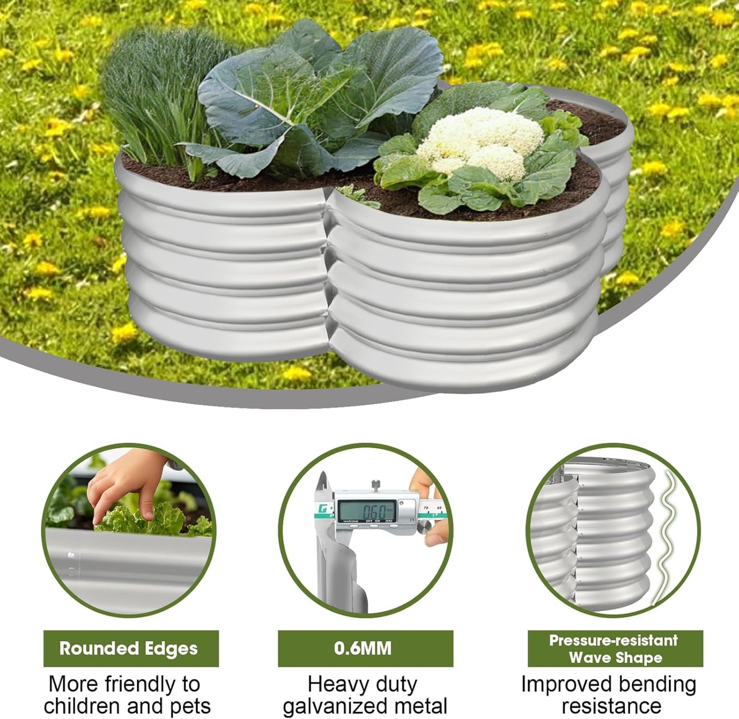 4x4ft Petal Galvanized Raised Garden Bed Kits 16" Tall Outdoor Large Metal Modular Planter Box 9-in-1 Raised Beds for Gardening,Vegetables,Fruits,Flowers & Herbs (Silver)