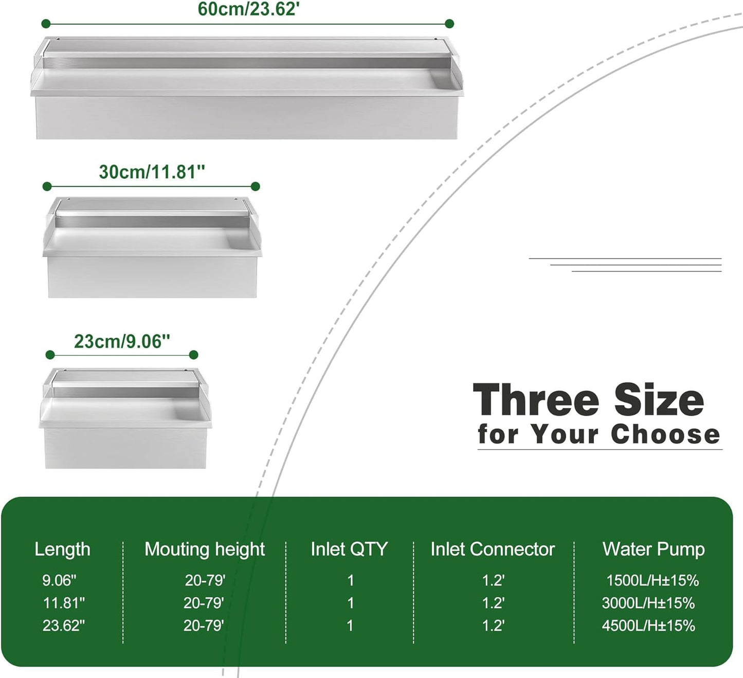 Pond Waterfall Spillway LONGRUNNEW 304 Stainless Steel 11.8" Rectangular Waterfall Spillway, Water Fall Fountain with Pipe Connector for Garden Outdoor, Swimming Pools, Fountains, Pond and Spa