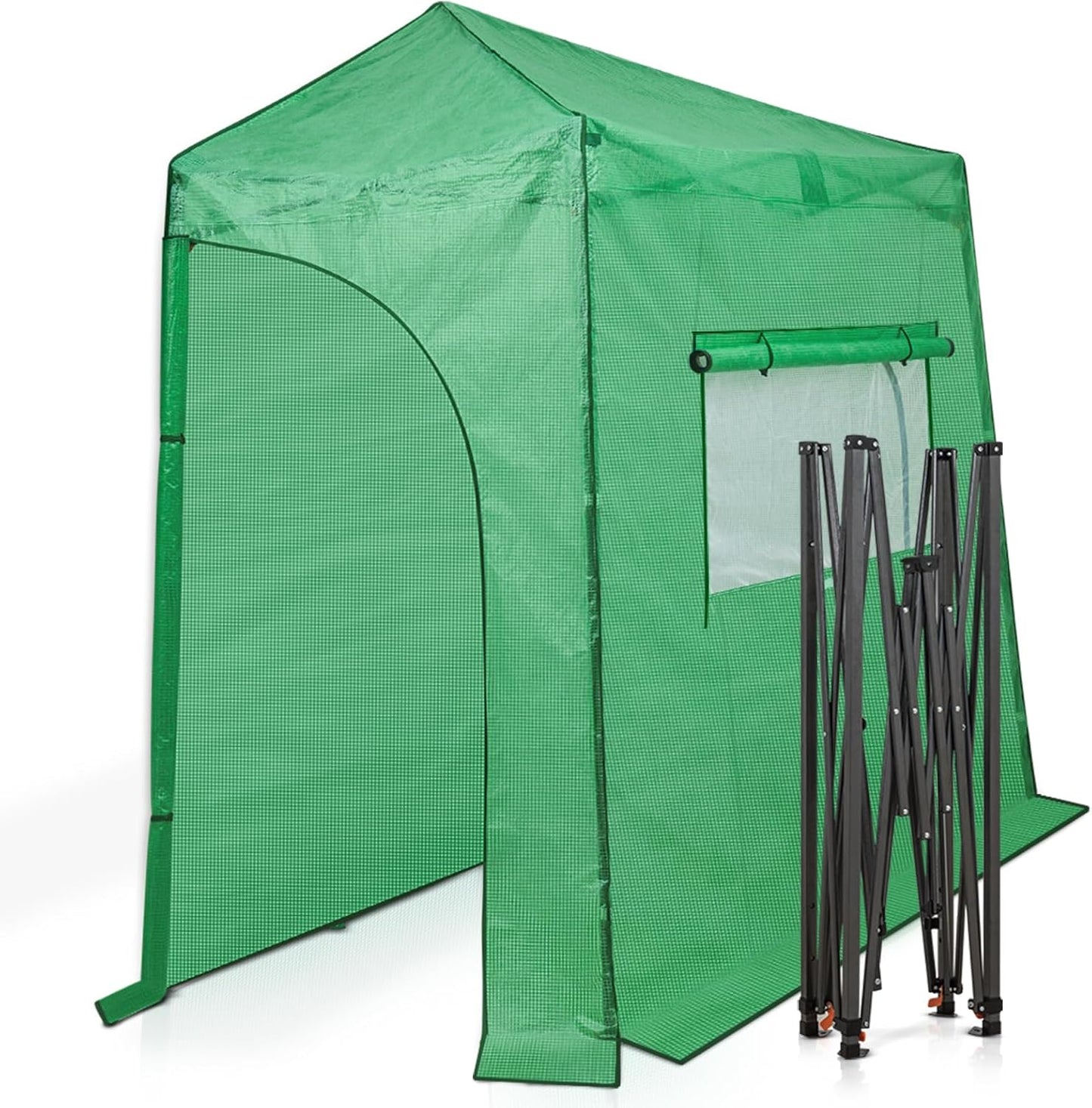 EAGLE PEAK Instant Pop-up Greenhouse, Indoor Outdoor Plant Gardening Green House, Roll-Up Zipper Doors and Side Windows, Lean-to 9x4 ft, PE Cover, Green/Clear