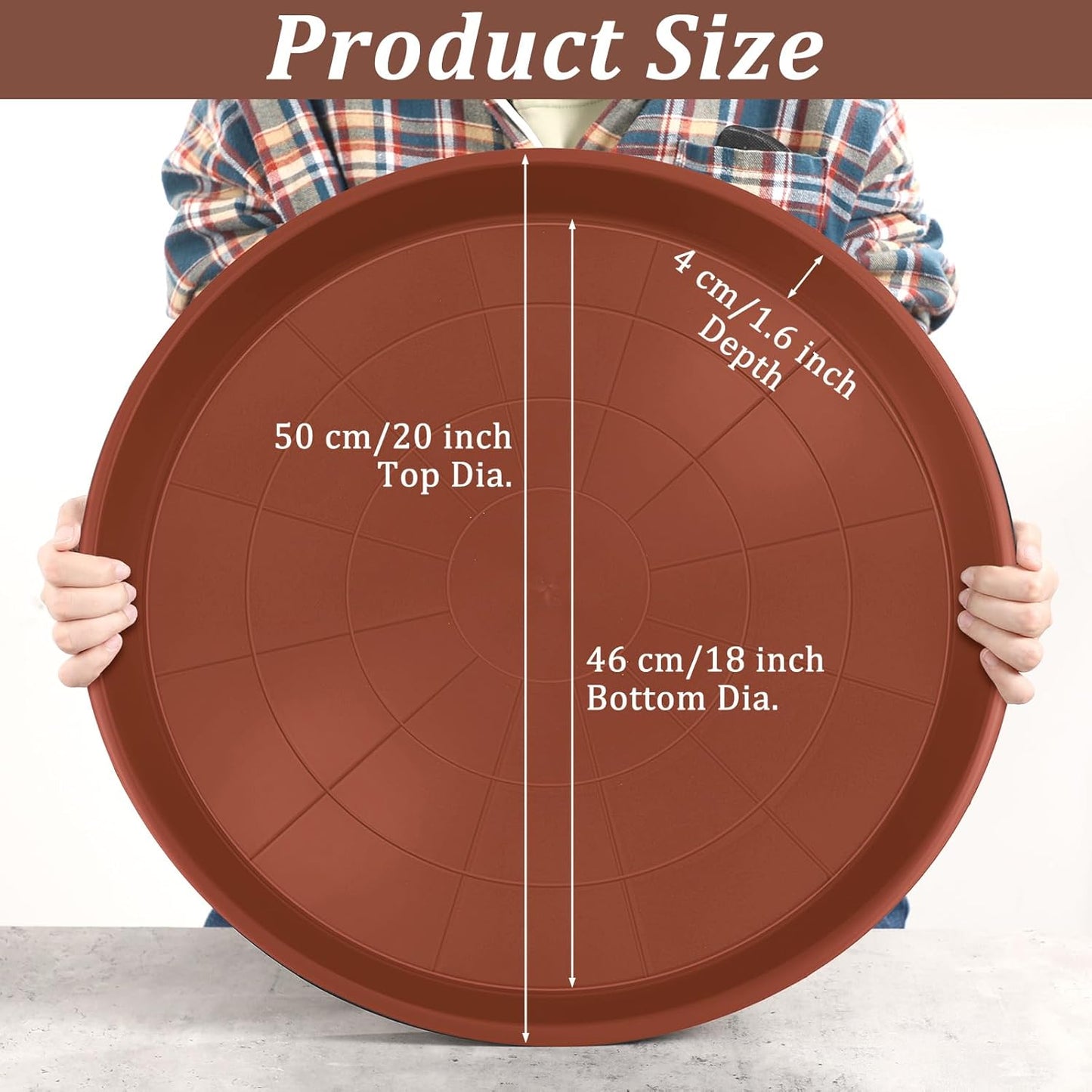 Eccliy 6 Pack Plastic Plant Saucer Heavy Duty Planter Saucers Large Plant Pot Saucers Plastic Water Trays for Indoors and Outdoors Flower Plant Plant Drip (Terracotta,20 Inch)