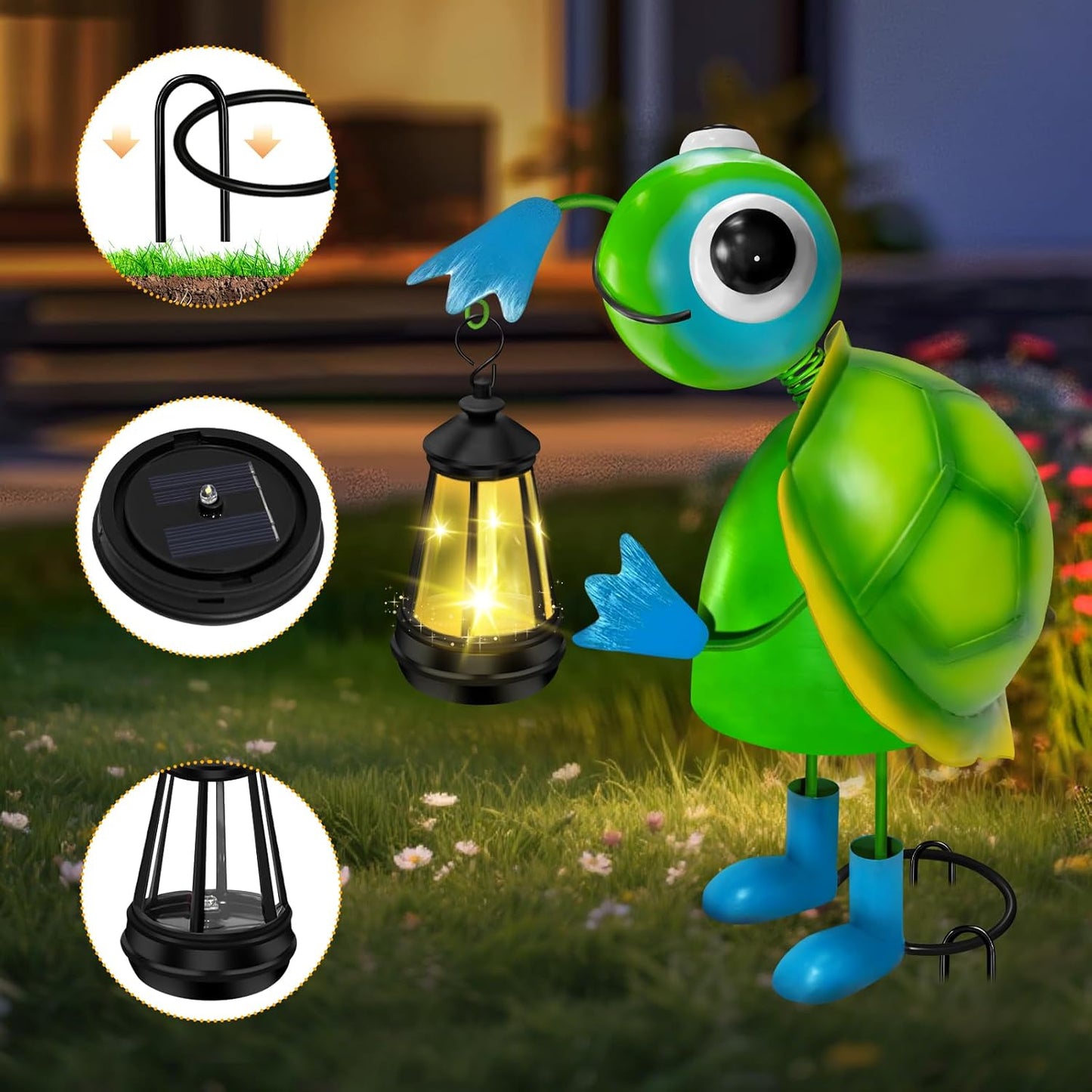 Solar Garden Lights Turtle Statue with Solar Lantern Lights,13.78in Tall Big Metal Turtle Garden Decor,Birthday Gifts for Women Mom,Decorative Stakes for Home Decorations,Patio,Porch,Yard Art,Ornament