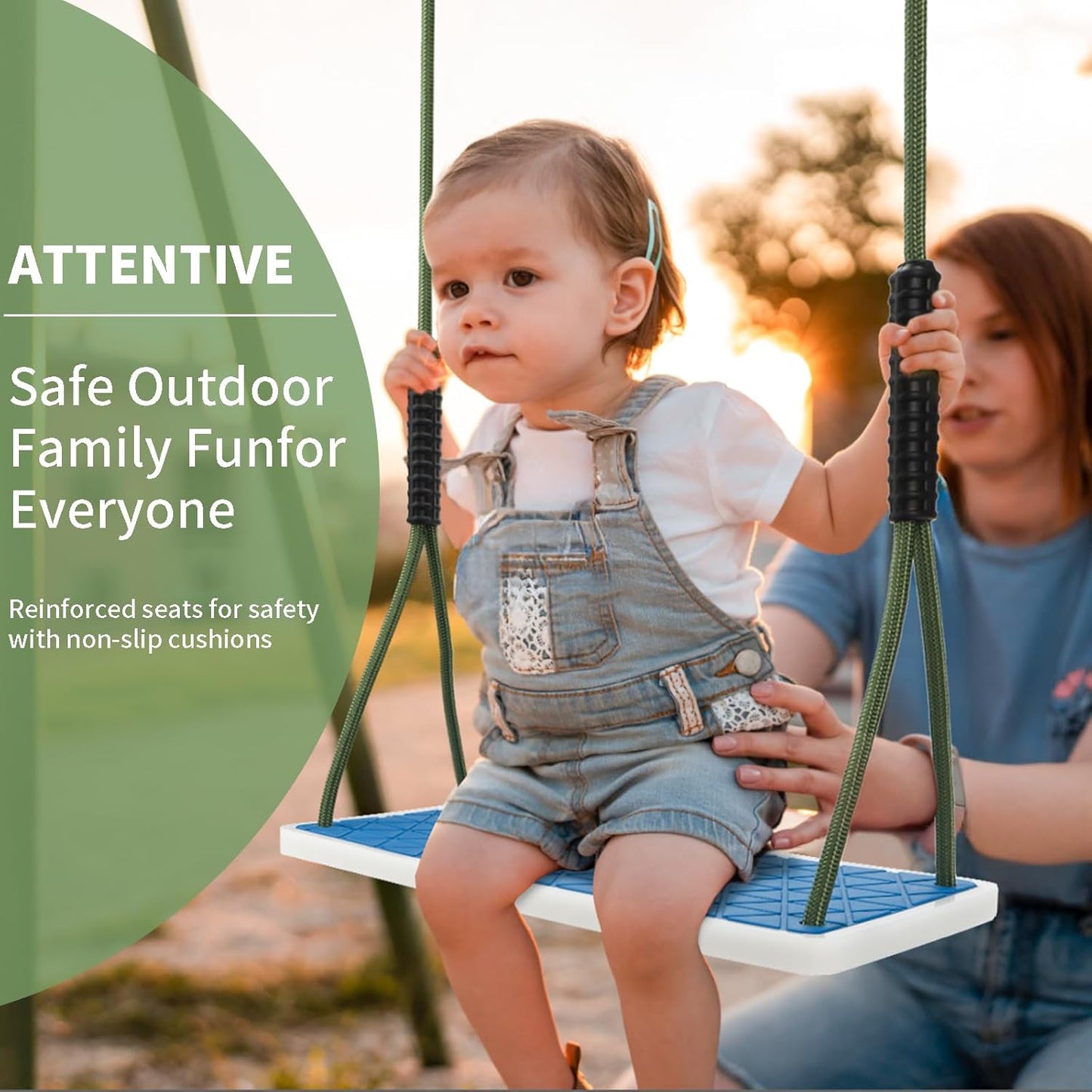 Heavy Duty Swing Seat Non-Slip with Tree Rope Adjustable Swing Set Accessories Replacement for Kids Outdoor Backyard Playground Jungle Gym(Blue)