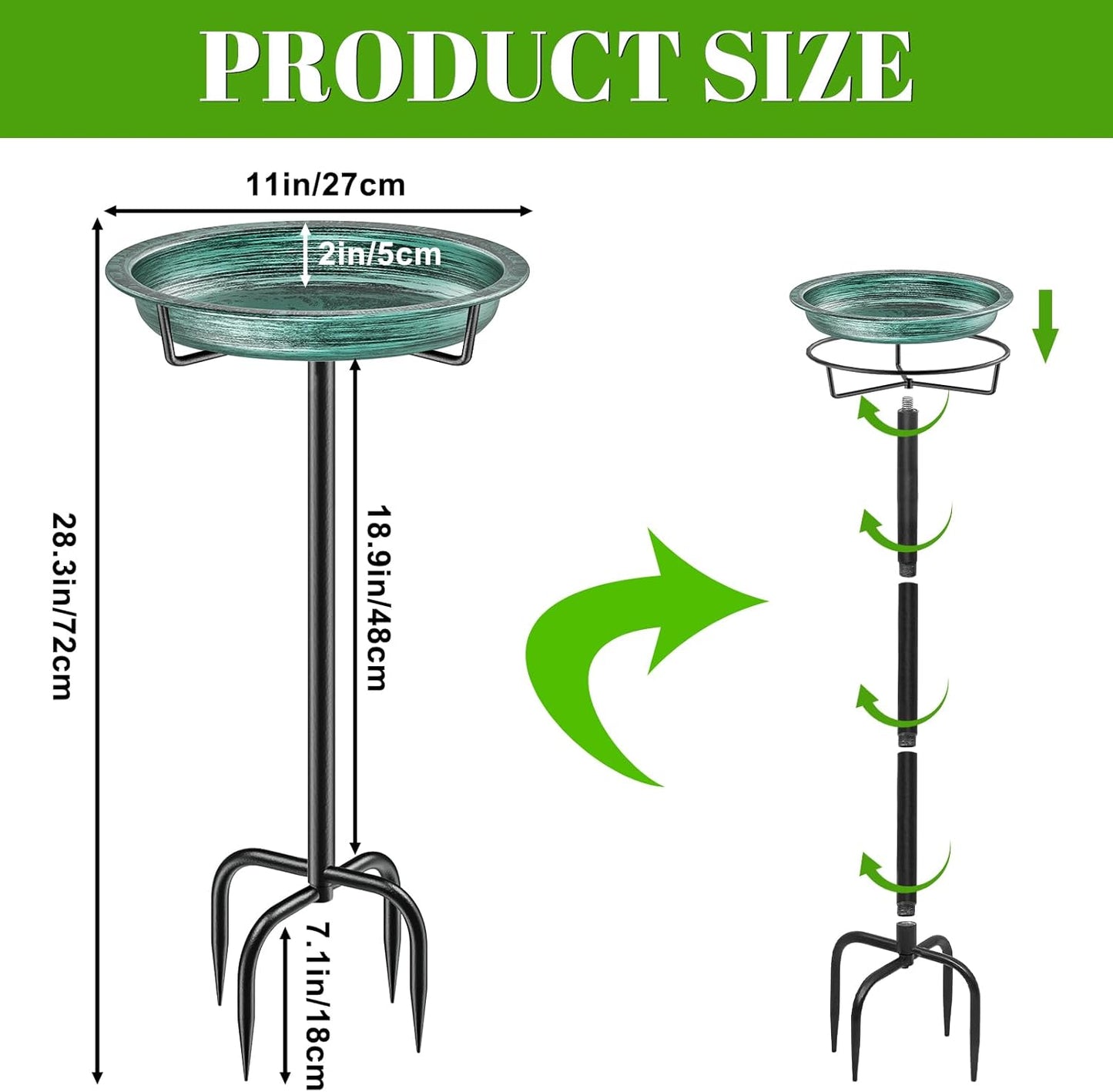 Freestanding Birdbaths Bowl Outdoor, Free Standing Garden Bird Bath Bird Feeder Bowl, Detachable Decoration Spa Birdfeeder for Garden Patio Yard Lawn