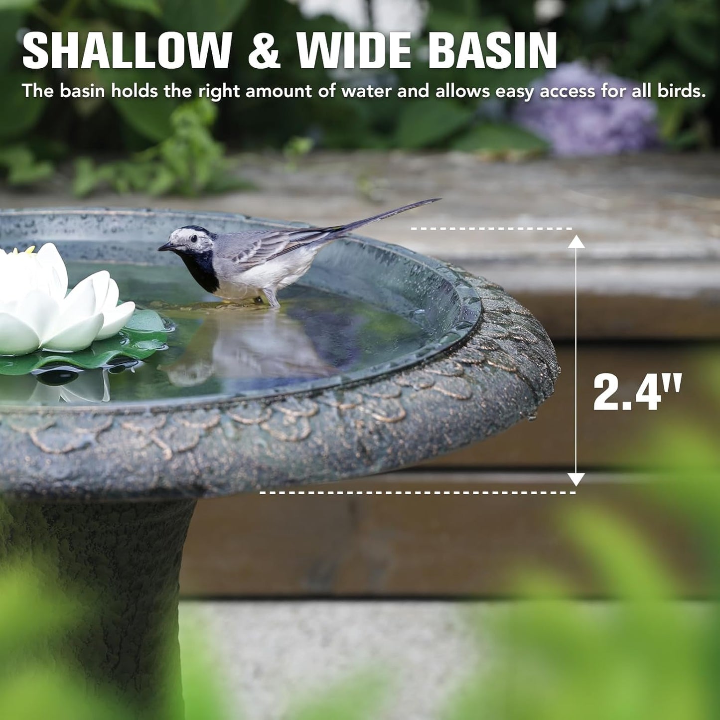 Solution4Patio Fiberclay Outdoor Bird Bath, Weather-Resistant Garden Decor with Non-Slip Basin, Durable Marble-Look Bird Baths for Outdoors, Easy-Clean Birdbath for Outside for Lawn Yard Garden
