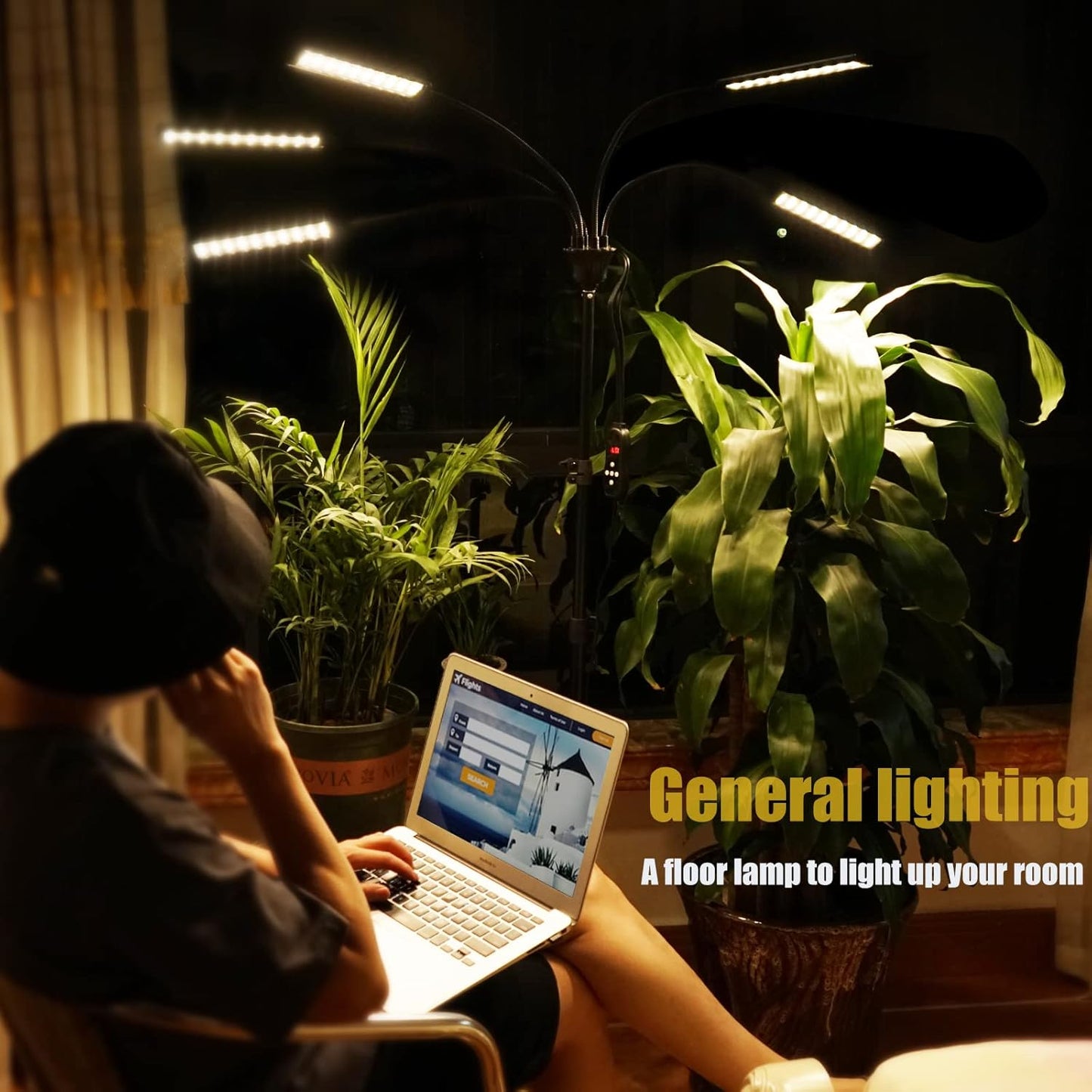 Grow Lights for Indoor Plants 5 Heads, Full Spectrum Plant Lights for Indoor Growing with Tripod Stand, Auto On/Off Timing 1-19H, LED Grow Lights for Indoor Plants. (5 Wide Heads)