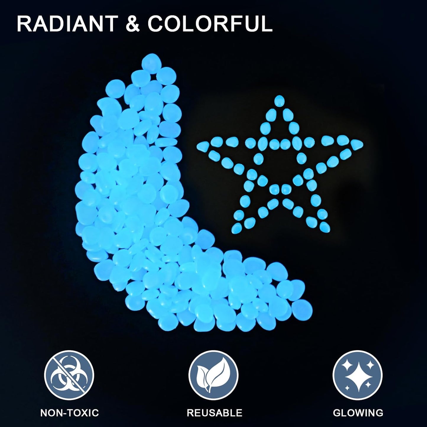 Oubest Glow in The Dark Rocks for Outdoor Landscaping Garden Stones, 0.8 Inch Glow Pebbles Luminous Stones Decorative Rocks for Vases Pathway Walkway Yard Patio Fountain Driveway, 150PCS, Multicolor