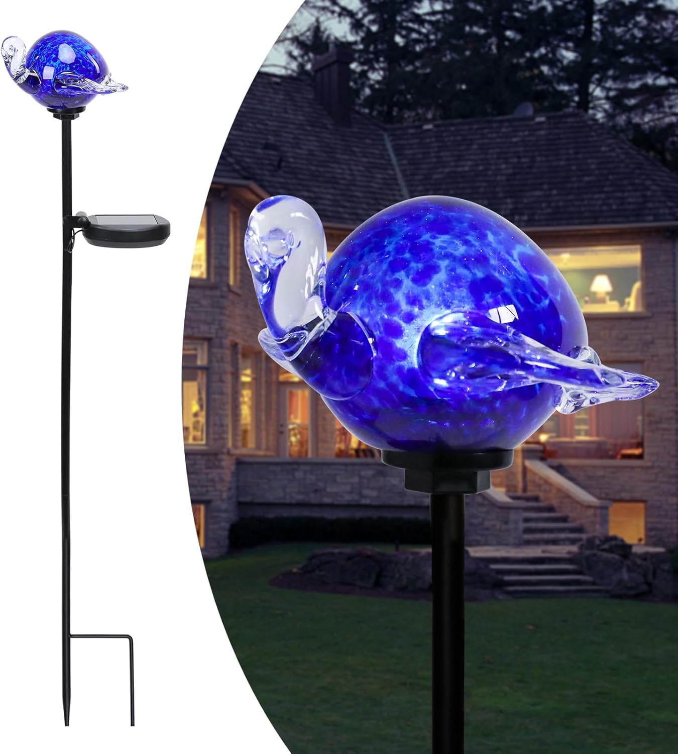 Afirst Decorative Solar Lights Outdoor Solar Turtle Stake Lights Hand Blown Glass Decorative Garden Pathway Light Outdoor Waterproof Glass Stakes Blue