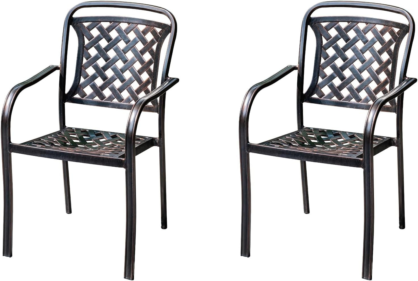 Outdoor Dining Chair Cast Aluminum Patio Chairs Set of 2 All-Weather Patio Dining Chair with Adjustable Feet for Backyard Garden (Flange Chair)
