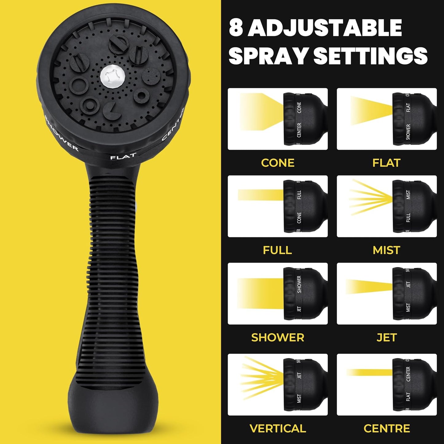 Flat Garden Hose 50FT – Non-Expanding, No-Kink, Leak-Proof Rubber Hose with Brass Fittings & 9-Function Nozzle – Lightweight, Flexible, Collapsible Water Hose for Garden, RV, Camper