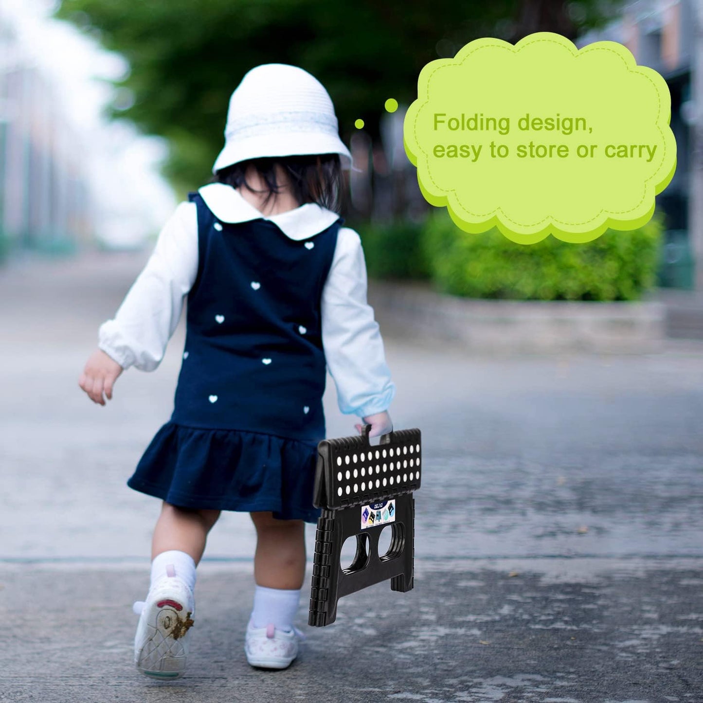 Delxo Folding Step Stool for Kids and Adults,15-Inch Extra Wide 9 Inch Height Heavy Duty Stepping Stool More Safe and Comfortable Non Slip Foldable Step Stool Black