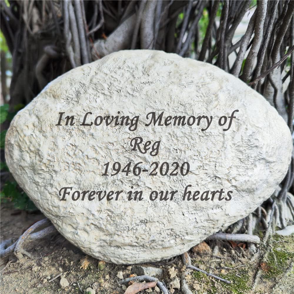 Personalized Garden Memorial Stones Engraved Rocks with Any Message, Decorative Grave Memorial Plaques Rocks for Loved Ones Outside Cemetery Decoration, Resin, 11" x 8"