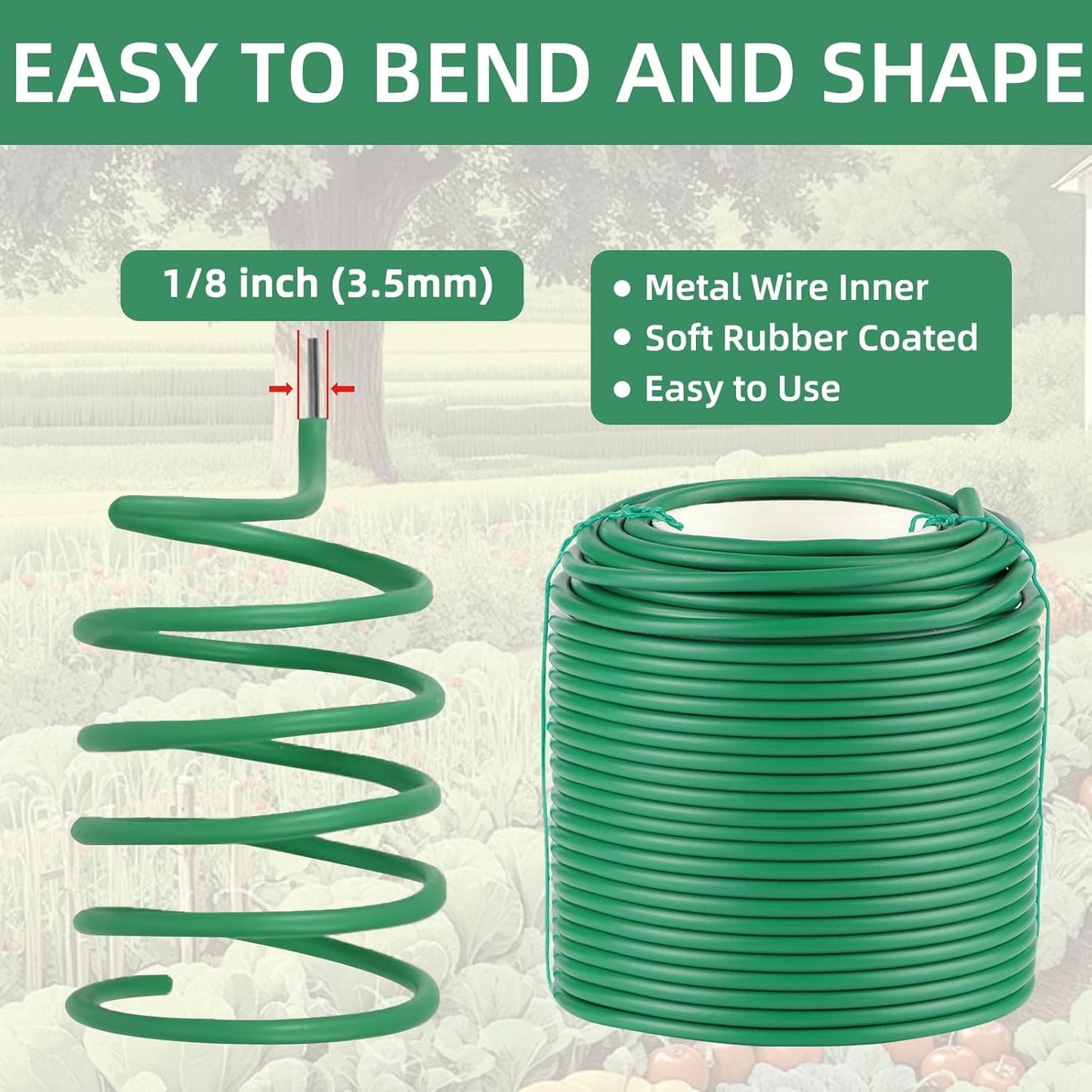 Soft Plant Ties, 164FT Green Garden Wire, Flexible Garden Twist for Climbing Plants, Tomatoes, Outdoor Plants, Vegetables, Flowers, Roses Plant Support (Diameter - 3.5MM)