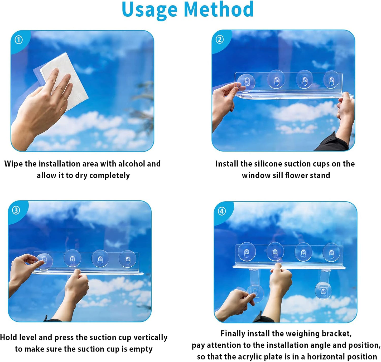 15-Inch Window Boxes Sill Planter Suction Cup Holder, 5-Inch Extra Wide Window Sill Extender, with Load Bearing Bracket for Herbs, Succulents, Clear Acrylic Indoor Plant Stand