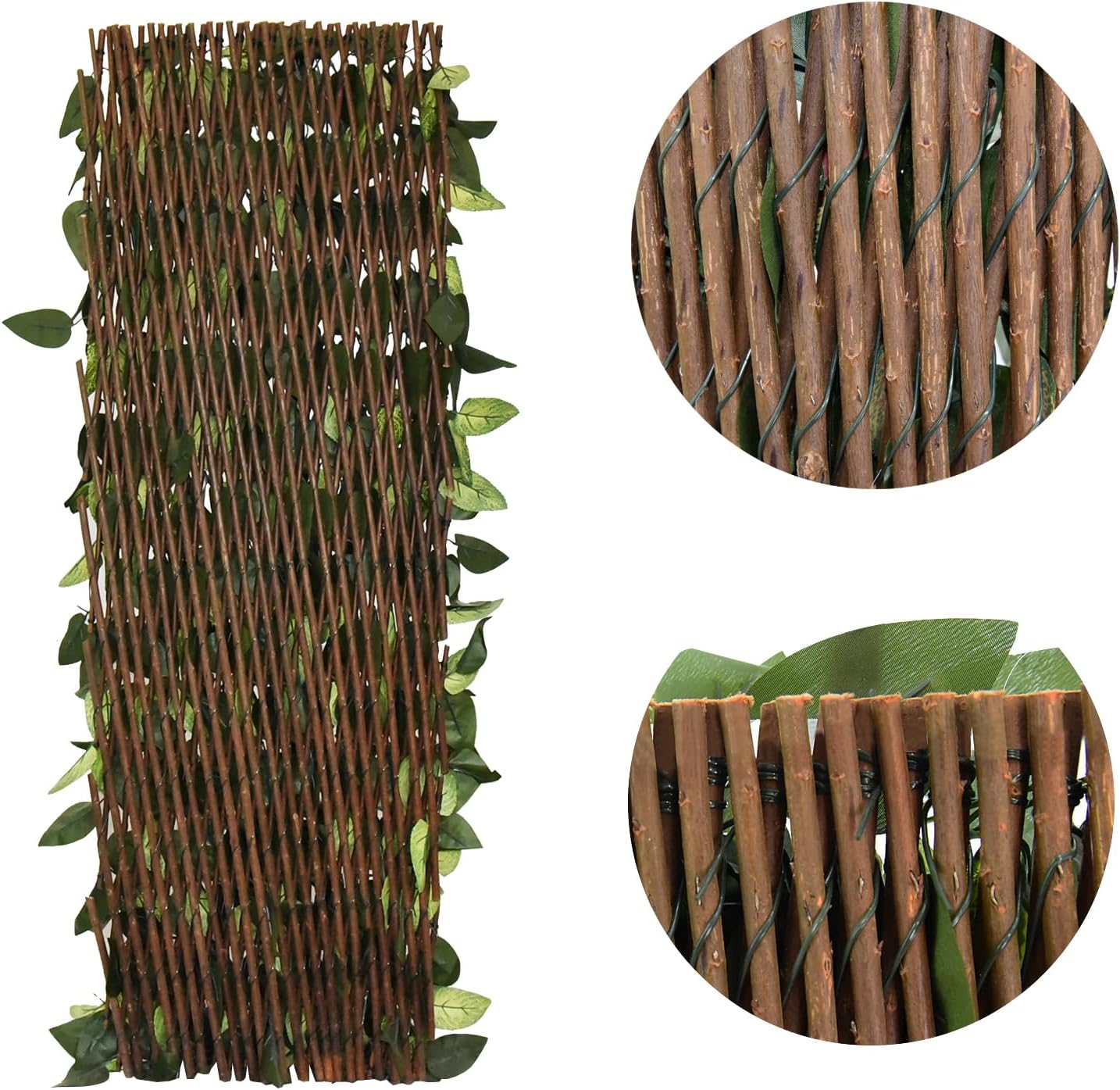 Expandable Fence Privacy Screen for Balcony Patio Outdoor,Decorative Faux Ivy Fencing Panel,Artificial Hedges (Single Sided Leaves