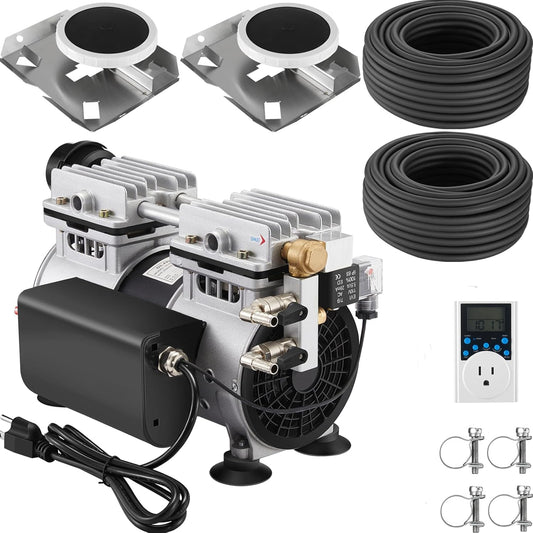 Pond Aerator, 5.2 CFM for Pond and Lakes Up to 3 Acres, 3/4 HP Compressor + 200 Feet Air Hoses + 2 Diffusers + Timer, Aeration Pumps Kit for Deep Water Oxygen Circulation