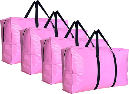 Extra Large Storage Bags, Jumbo Moving Tent Storage Bags, Waterproof Foldable Big Pink XXL Duffle Bag for Travel, 42x23x13.5inch - 4PACK