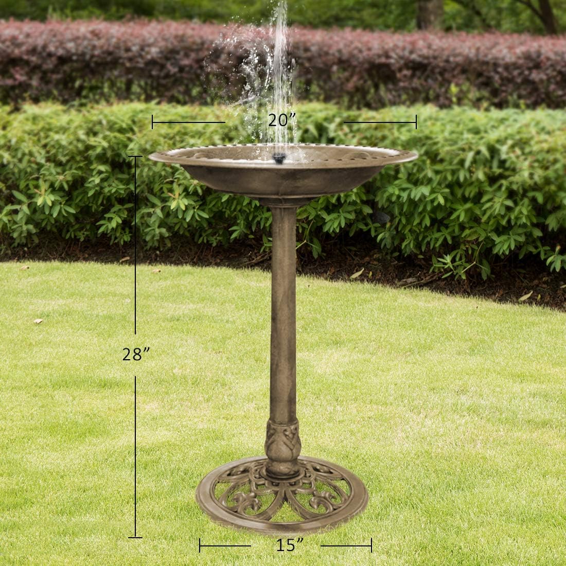 VIVOHOME Polyresin Antique Outdoor Golden Garden Bird Bath and Solar Powered Round Pond Fountain Combo Set